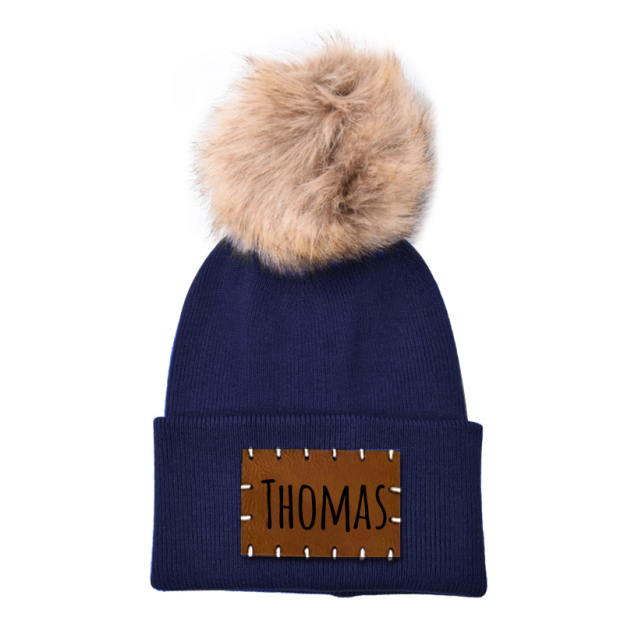 Personalized Leather Patch Beanie for Comfort & Unique | HSKid34