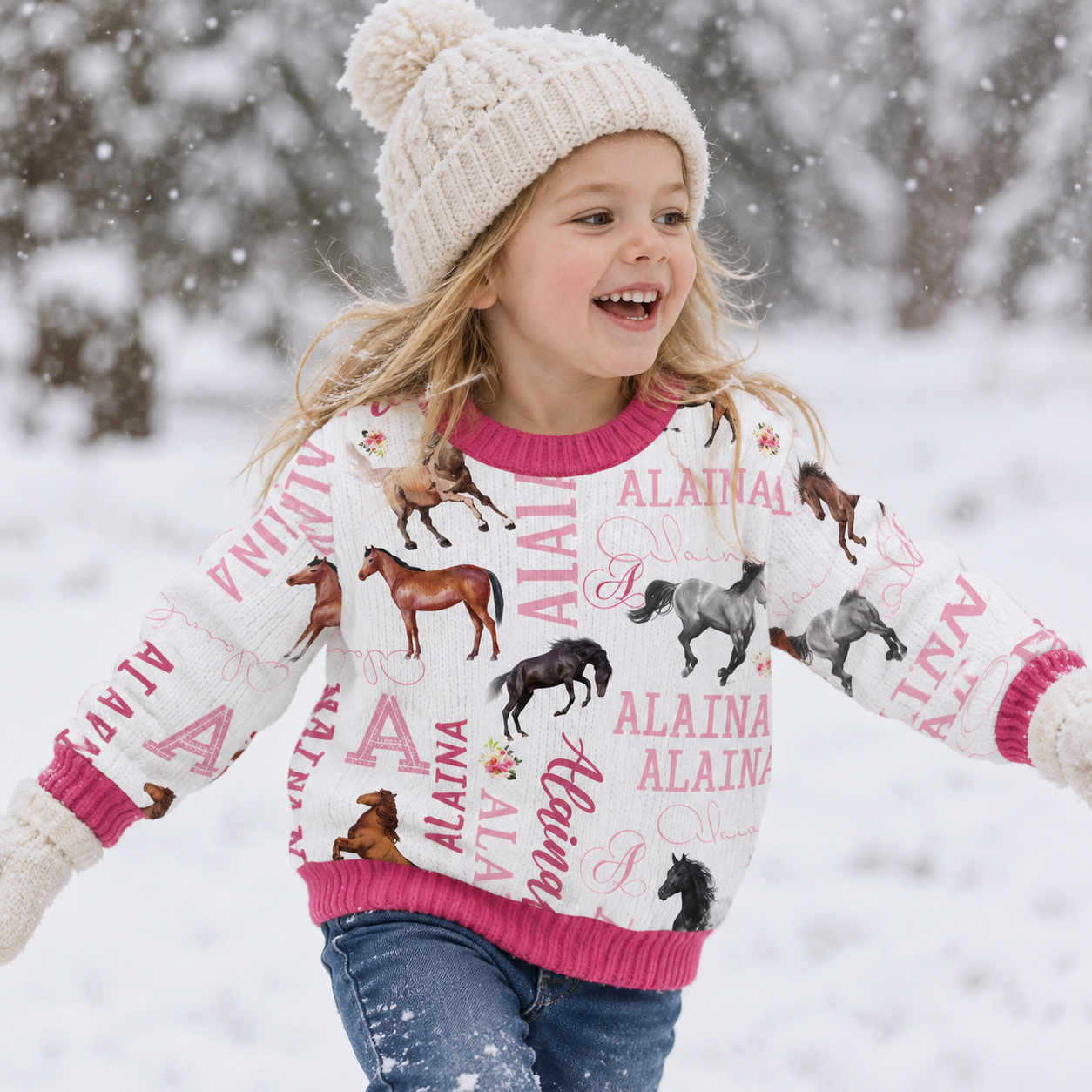 Personalized Lovely Kids Horse Knit Sweater | CWSweater08