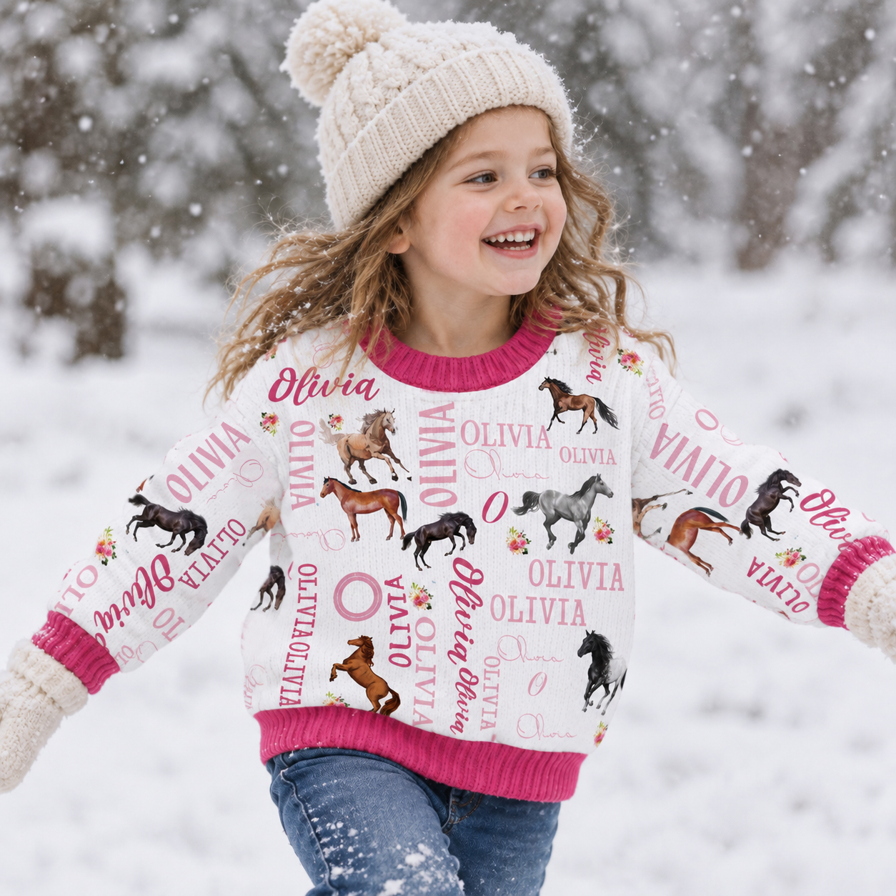 Personalized Lovely Kids Horse Knit Sweater | CWSweater08