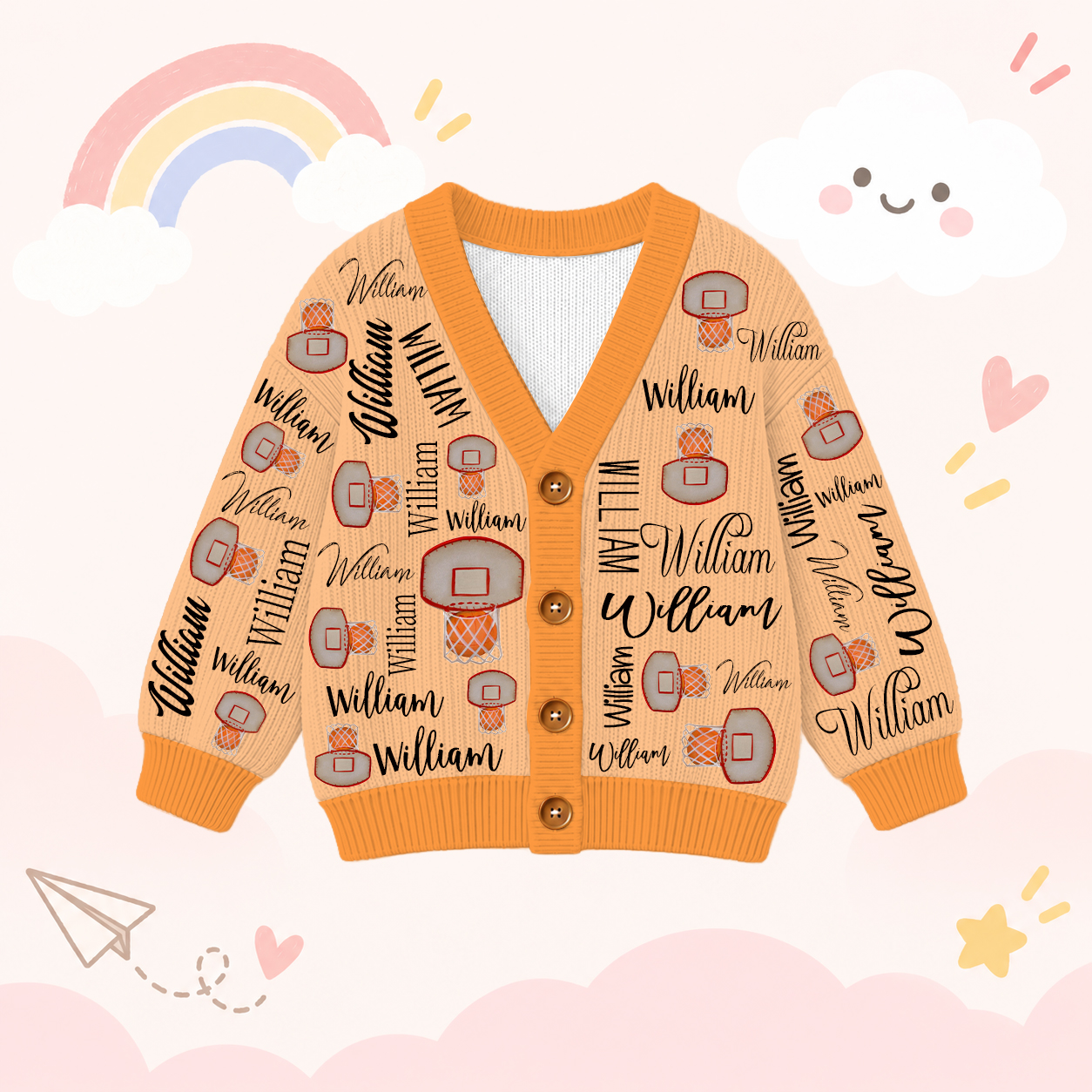 Personalized Lovely Kids Basketball Knit Sweater | CWSweater13