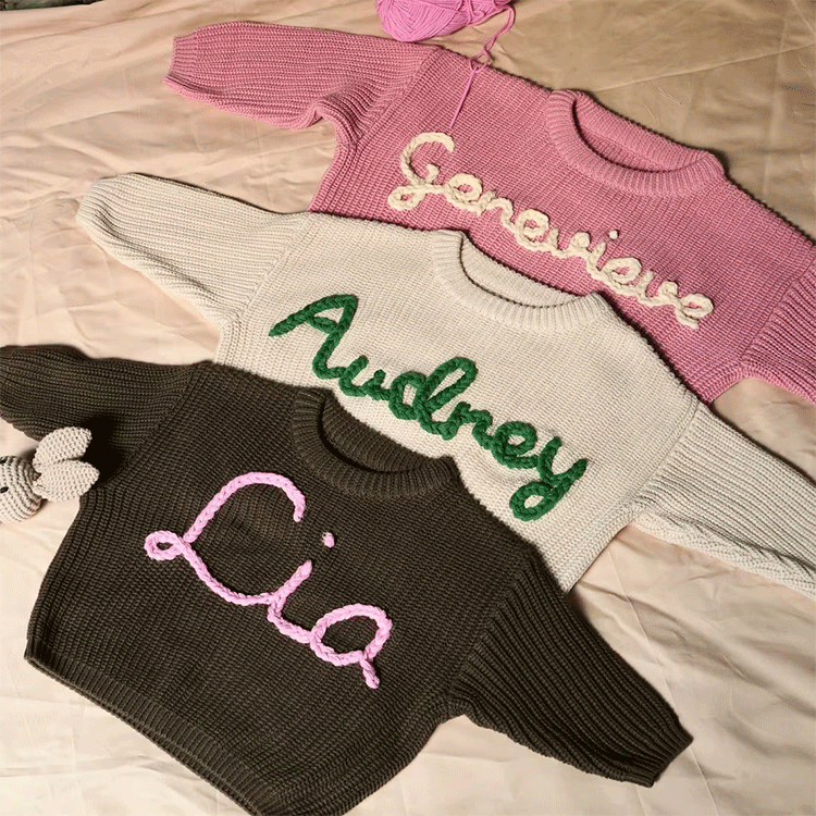 Personalized Hand embroidered Name Baby Sweater | KKCloth05