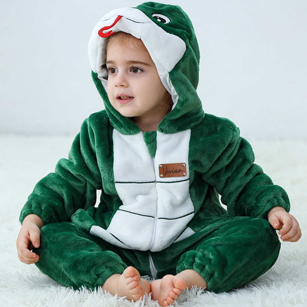 Personalized Leather Patch Baby Animal Romper  | CWBaby287