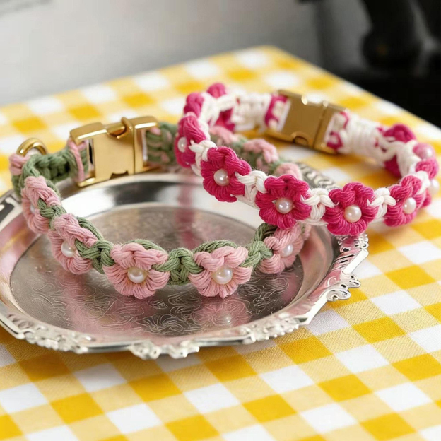 Personalized Handmade Macrame Flowers Pet Collar | BKPet457