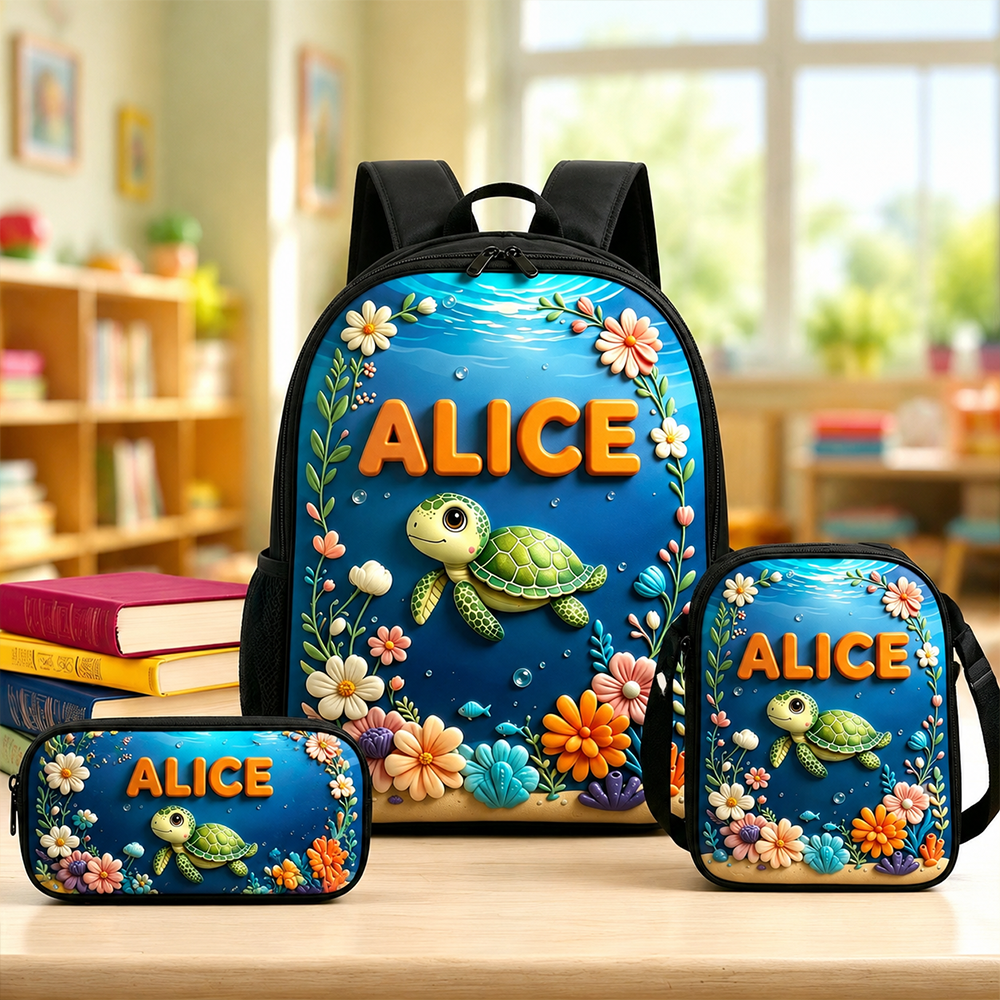 Personalized Kid Adorable Ocean Animals Backpack Set | CWPack383