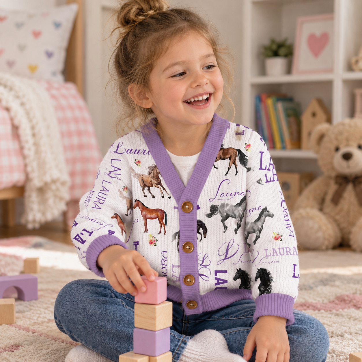 Personalized Lovely Kids Horse Knit Sweater | CWSweater08