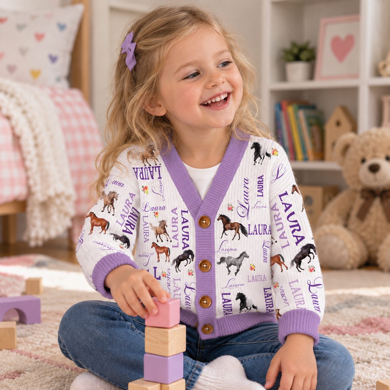 Personalized Lovely Kids Horse Knit Sweater | CWSweater08