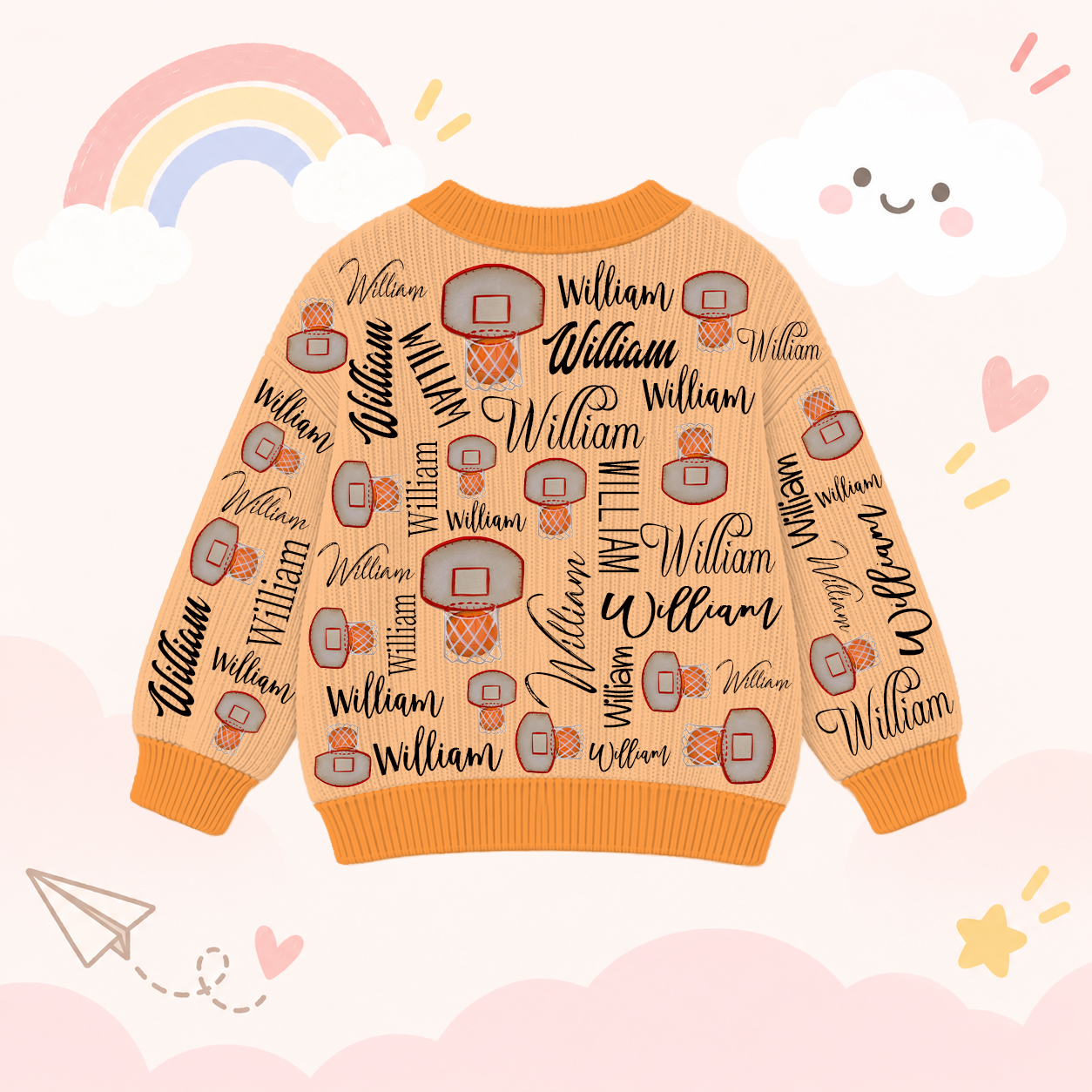 Personalized Lovely Kids Basketball Knit Sweater | CWSweater13