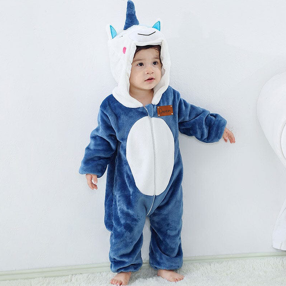 Personalized Leather Patch Baby Animal Romper  | CWBaby122
