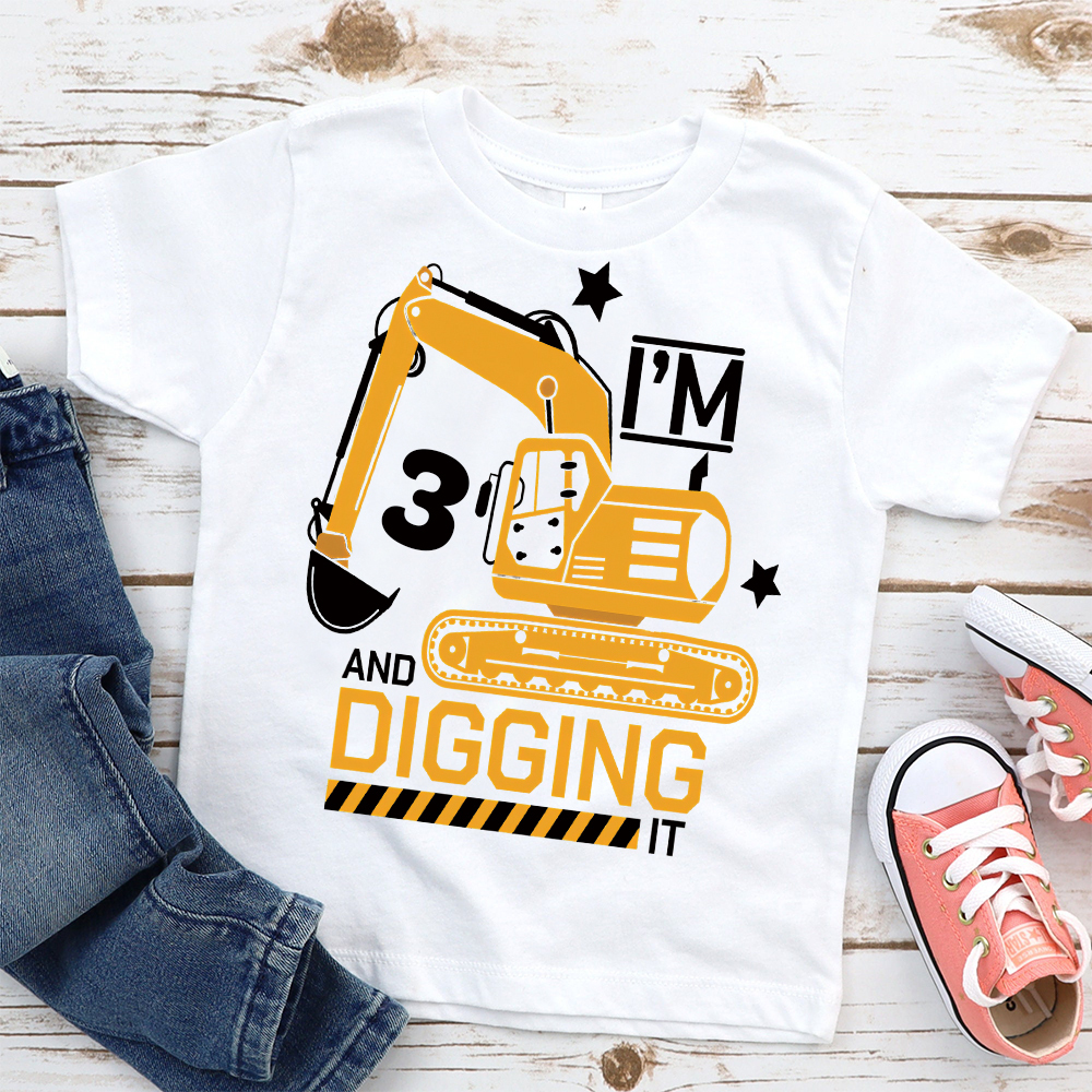 Personalized Construction Digging It Truck Birthday T-Shirt | inBirth26