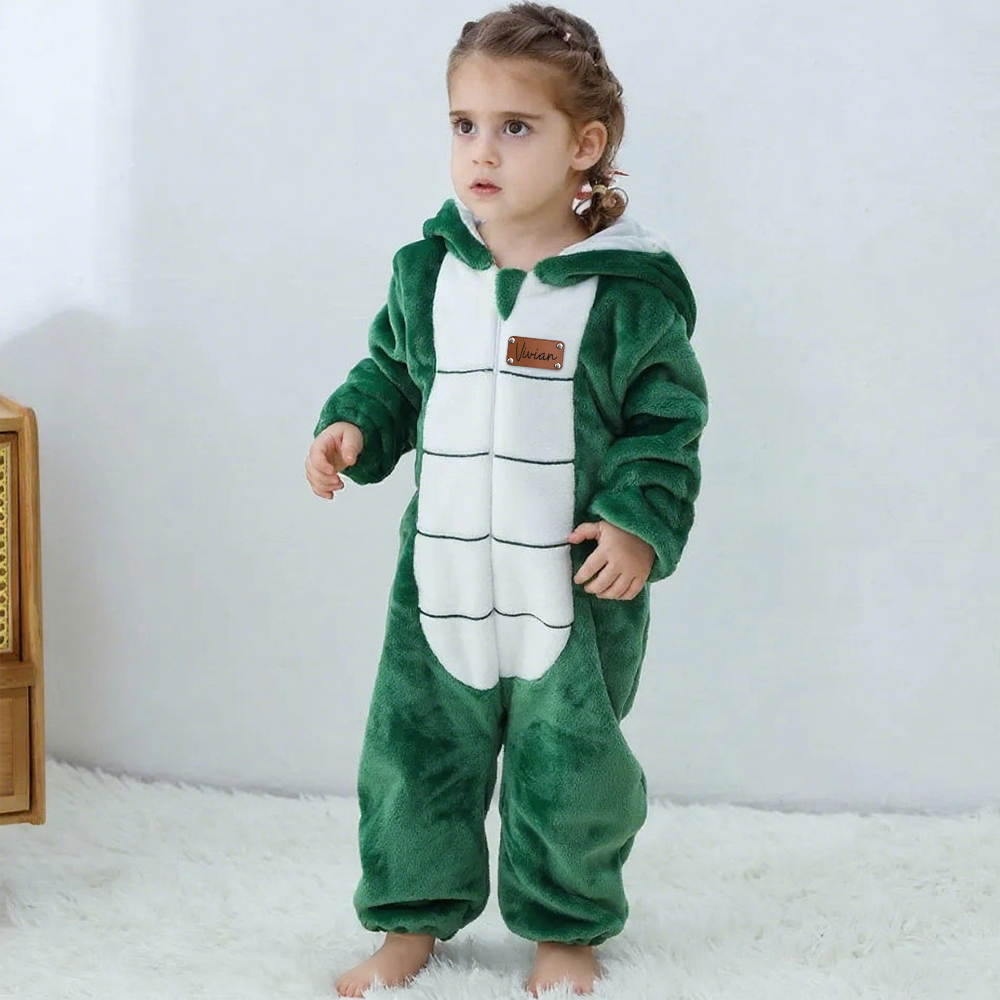 Personalized Leather Patch Baby Animal Romper  | CWBaby287