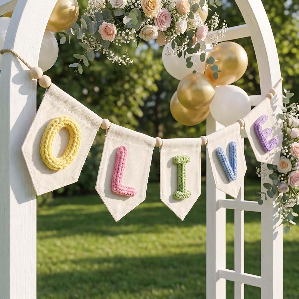 Personalized Hand Embroidered Yarn Letter Banner Decoration | CWGift105