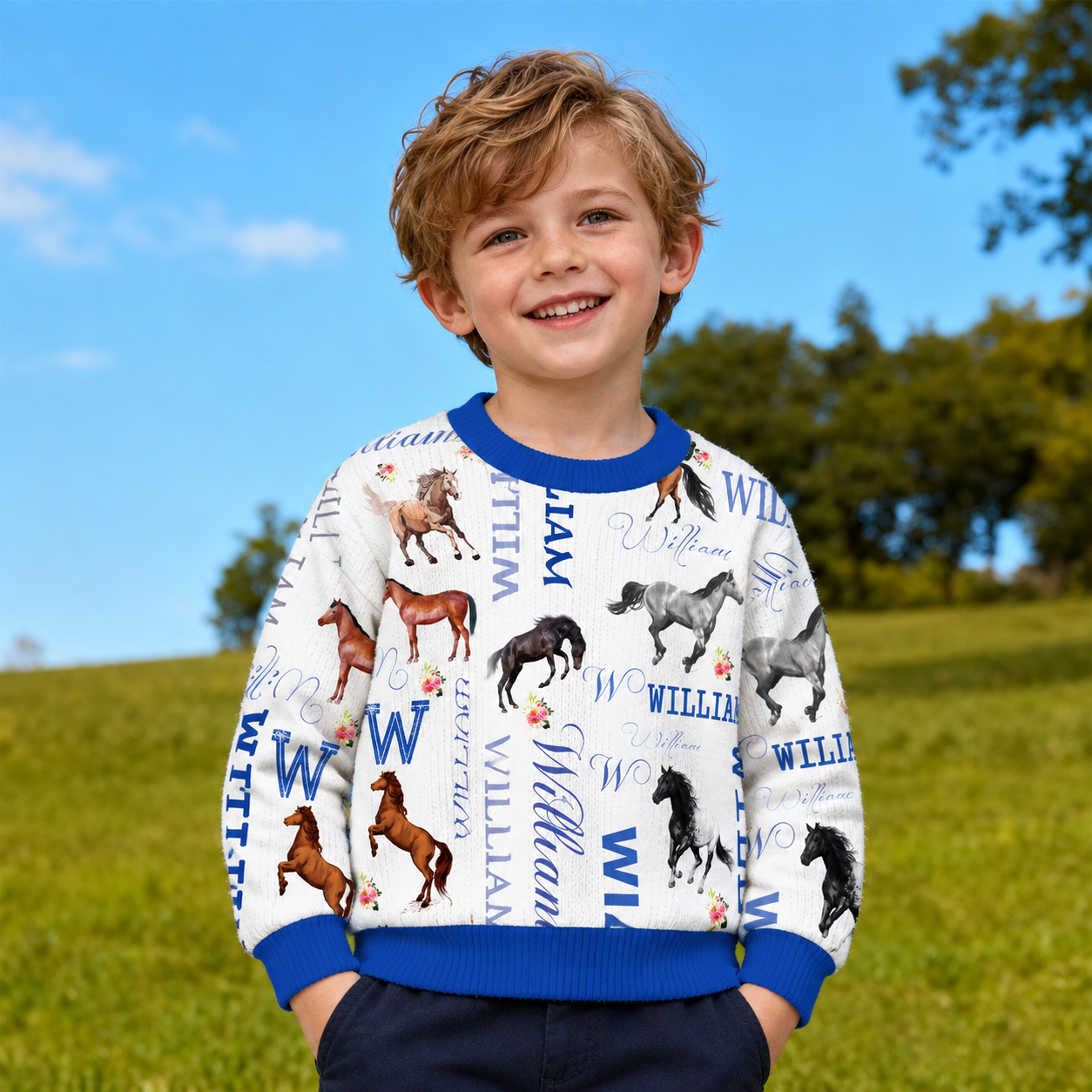 Personalized Lovely Kids Horse Knit Sweater | CWSweater08