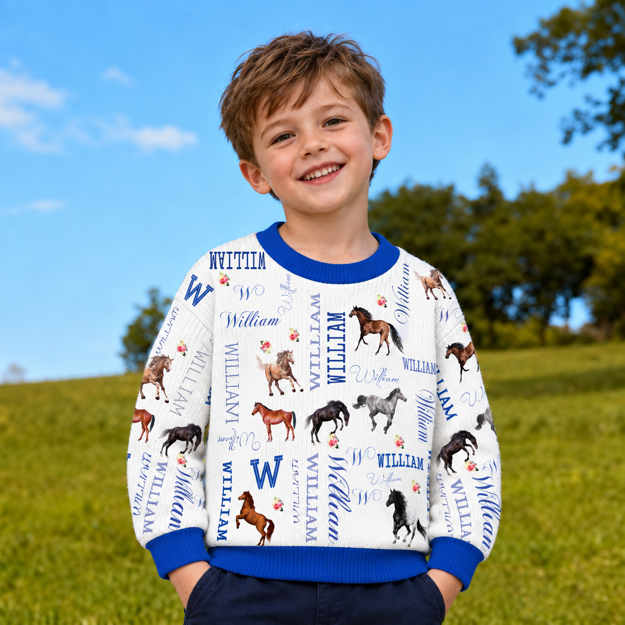 Personalized Lovely Kids Horse Knit Sweater | CWSweater08