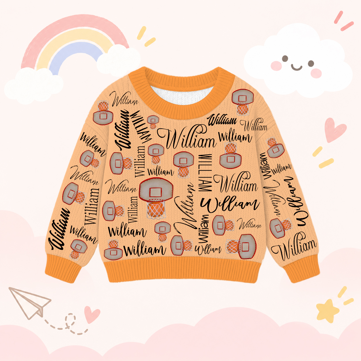 Personalized Lovely Kids Basketball Knit Sweater | CWSweater13