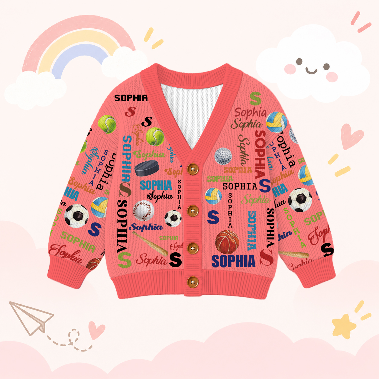 Personalized Lovely Kids Ball Sports Knit Sweater | CWSweater11