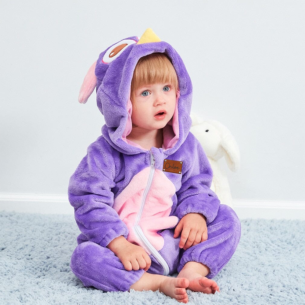 Personalized Leather Patch Baby Animal Romper  | CWBaby122