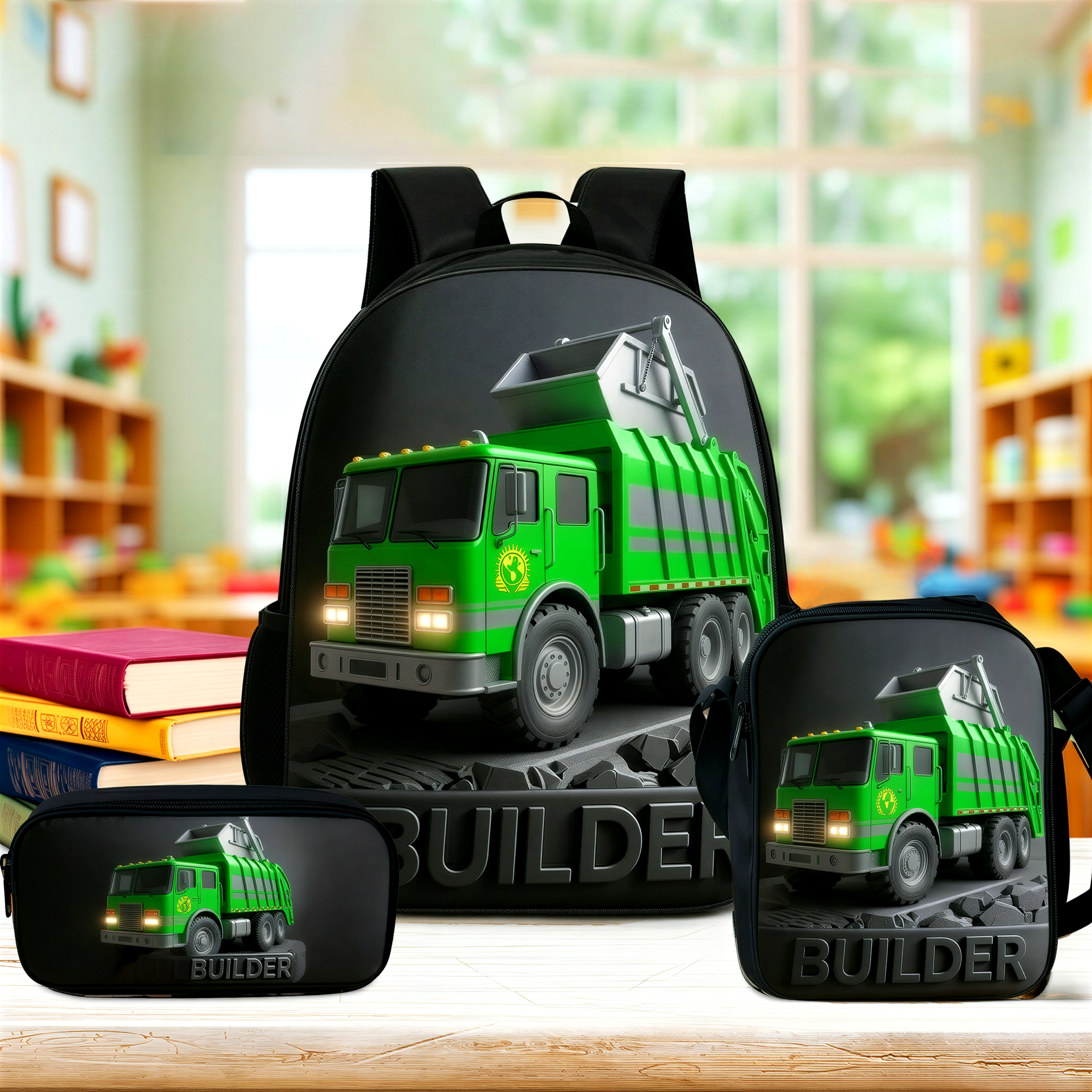 Personalized Kid Construction Vehicle Backpack Set | CWPack364