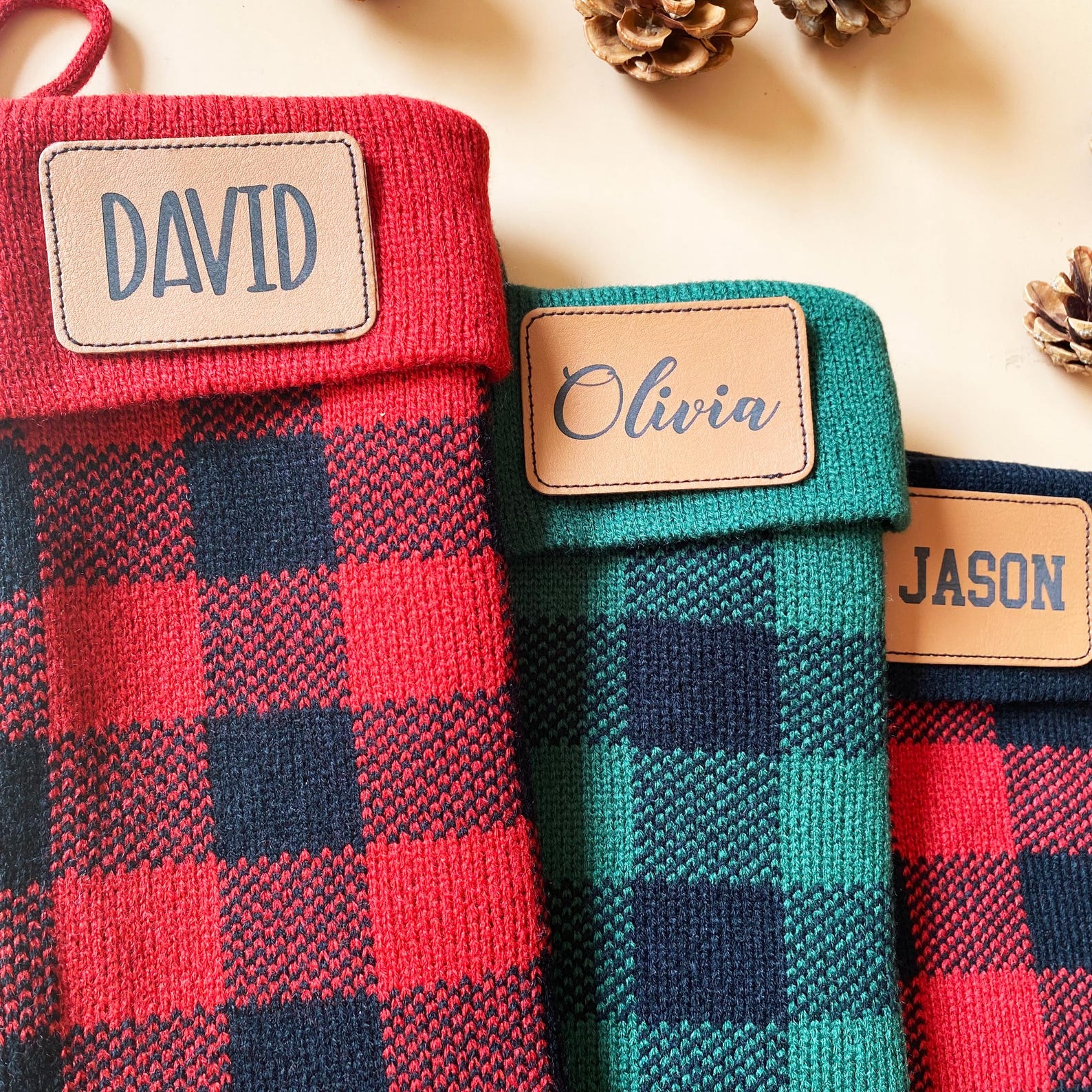 Personalized Leather Patch Christmas Stocking | MCGift84