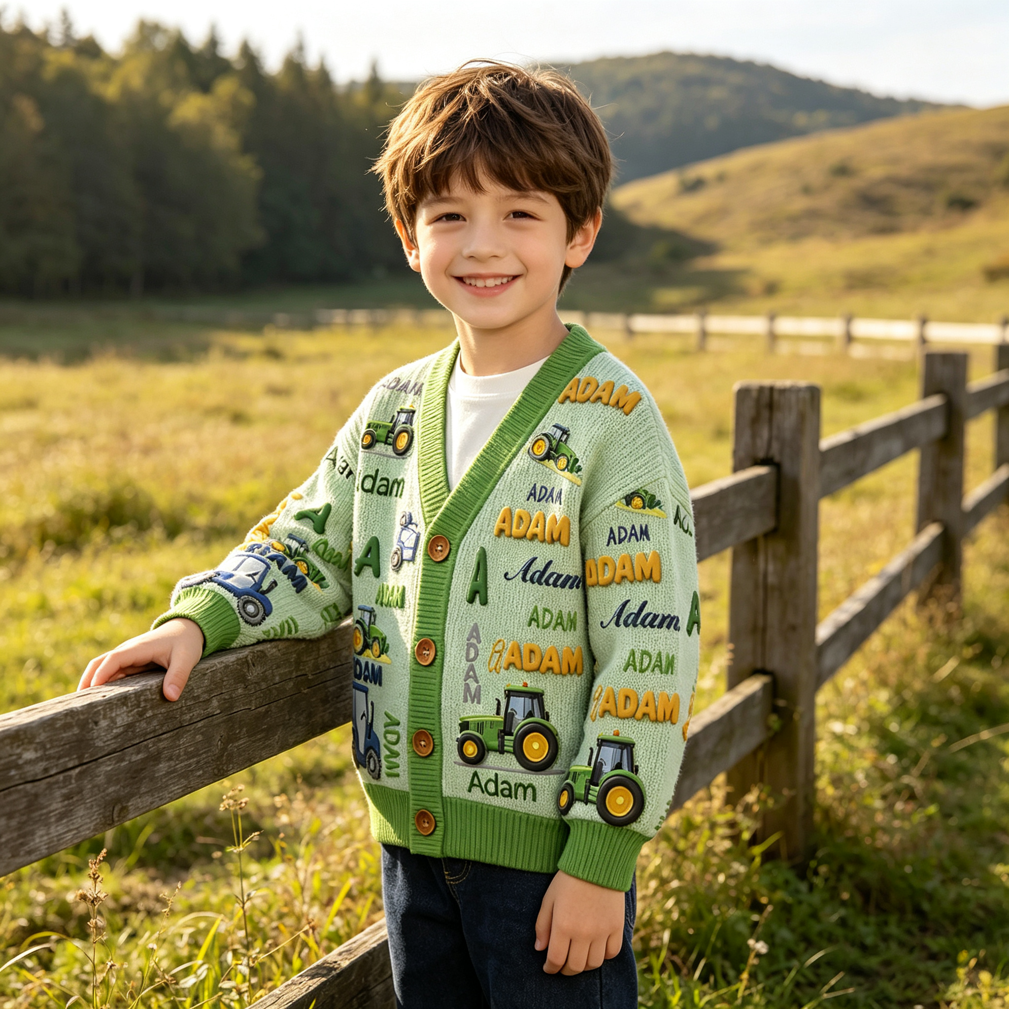 Personalized Lovely Kids Tractor Knit Sweater | CWSweater28