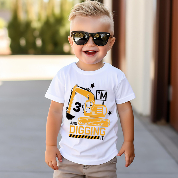 Personalized Construction Digging It Truck Birthday T-Shirt | inBirth26