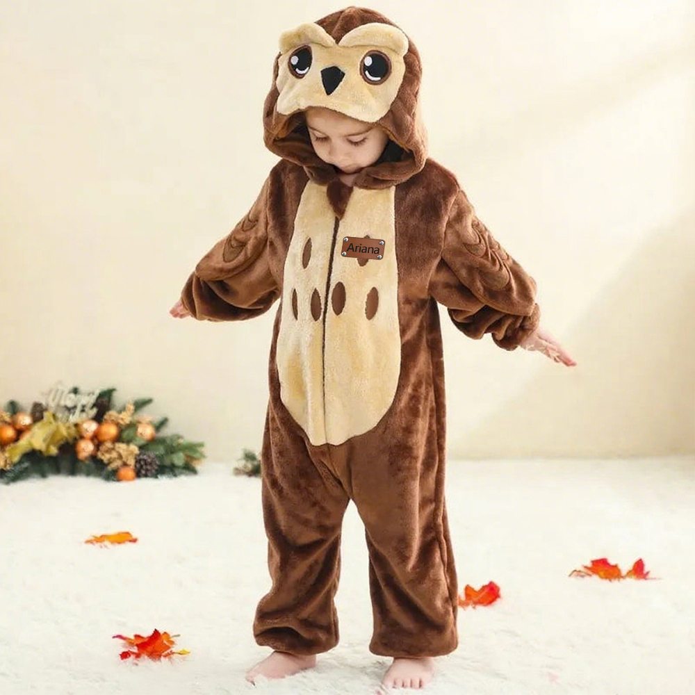 Personalized Leather Patch Baby Animal Romper  | CWBaby287