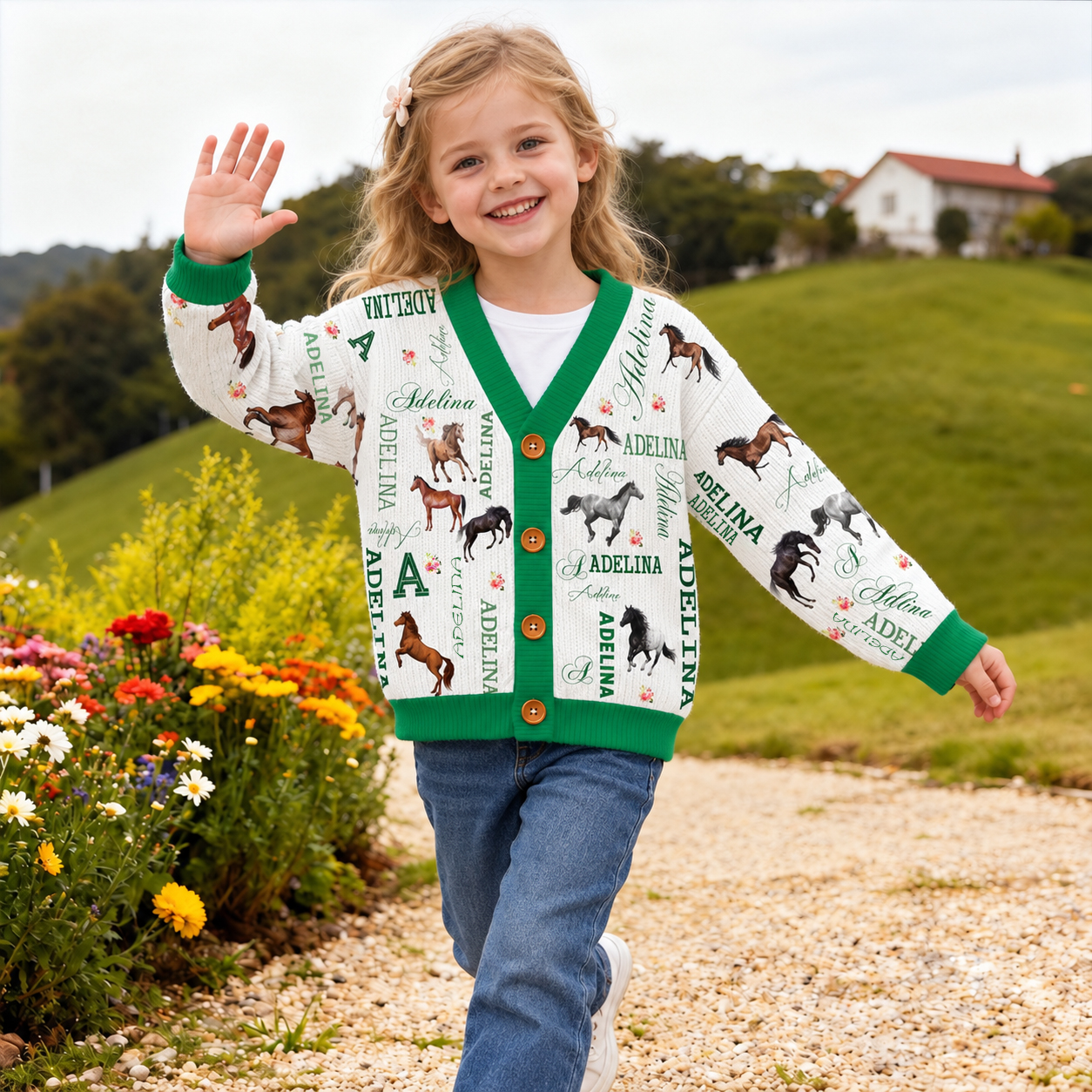 Personalized Lovely Kids Horse Knit Sweater | CWSweater08