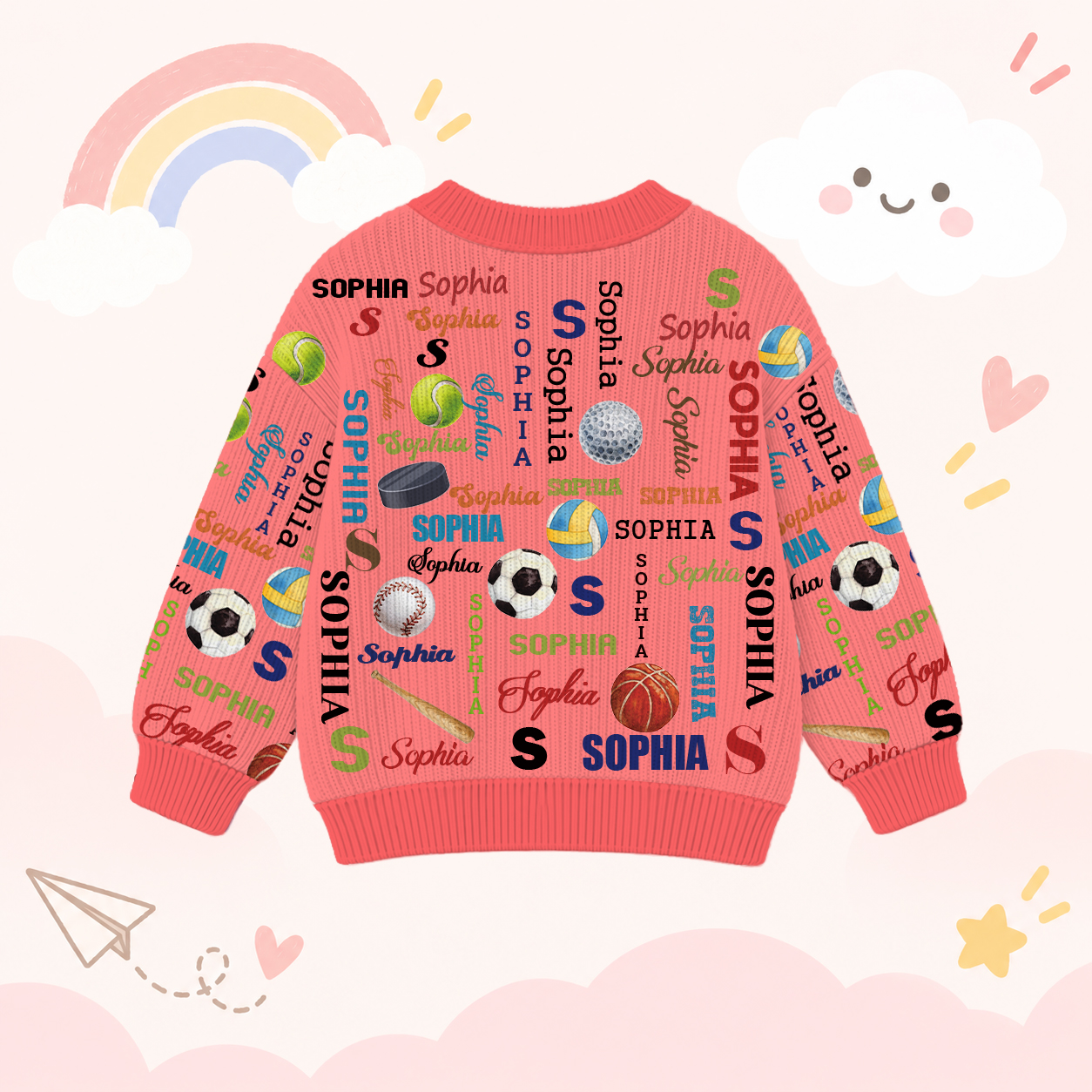 Personalized Lovely Kids Ball Sports Knit Sweater | CWSweater11