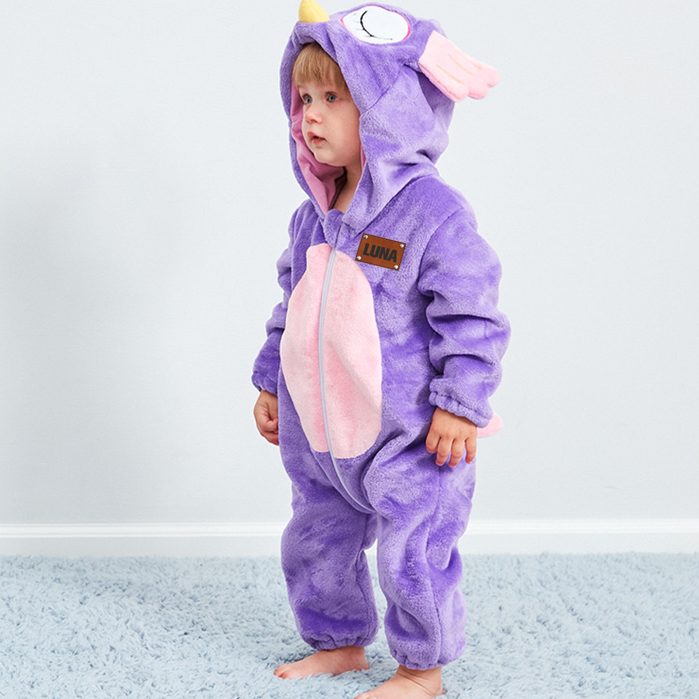 Personalized Leather Patch Baby Animal Romper  | CWBaby122