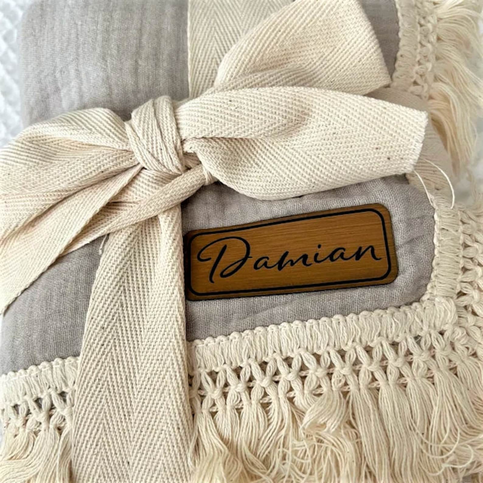 Personalized Fringe Leather Patch Baby Blanket | kkbaby18