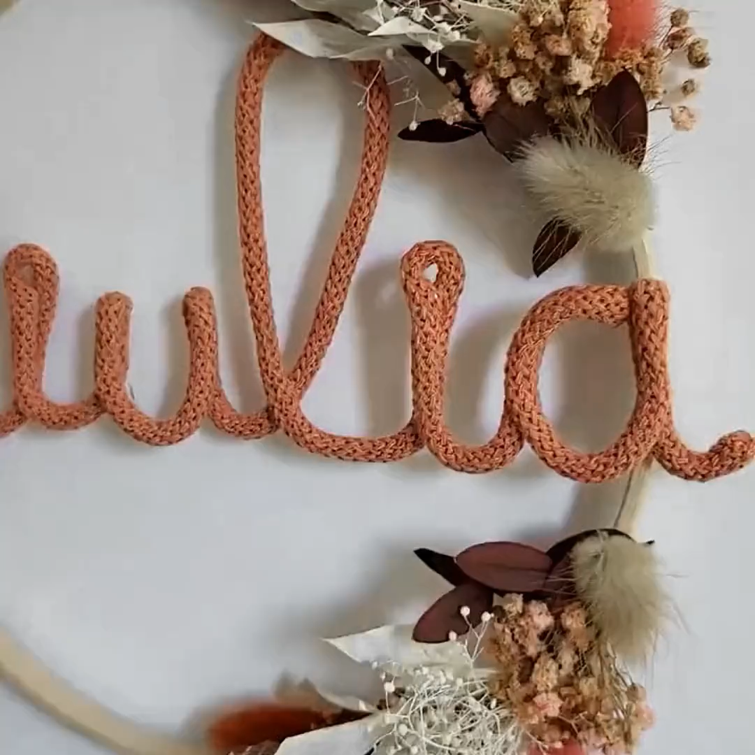 Personalized Knitted Wire Name Sign Crown with Dried Flowers | CWBaby77