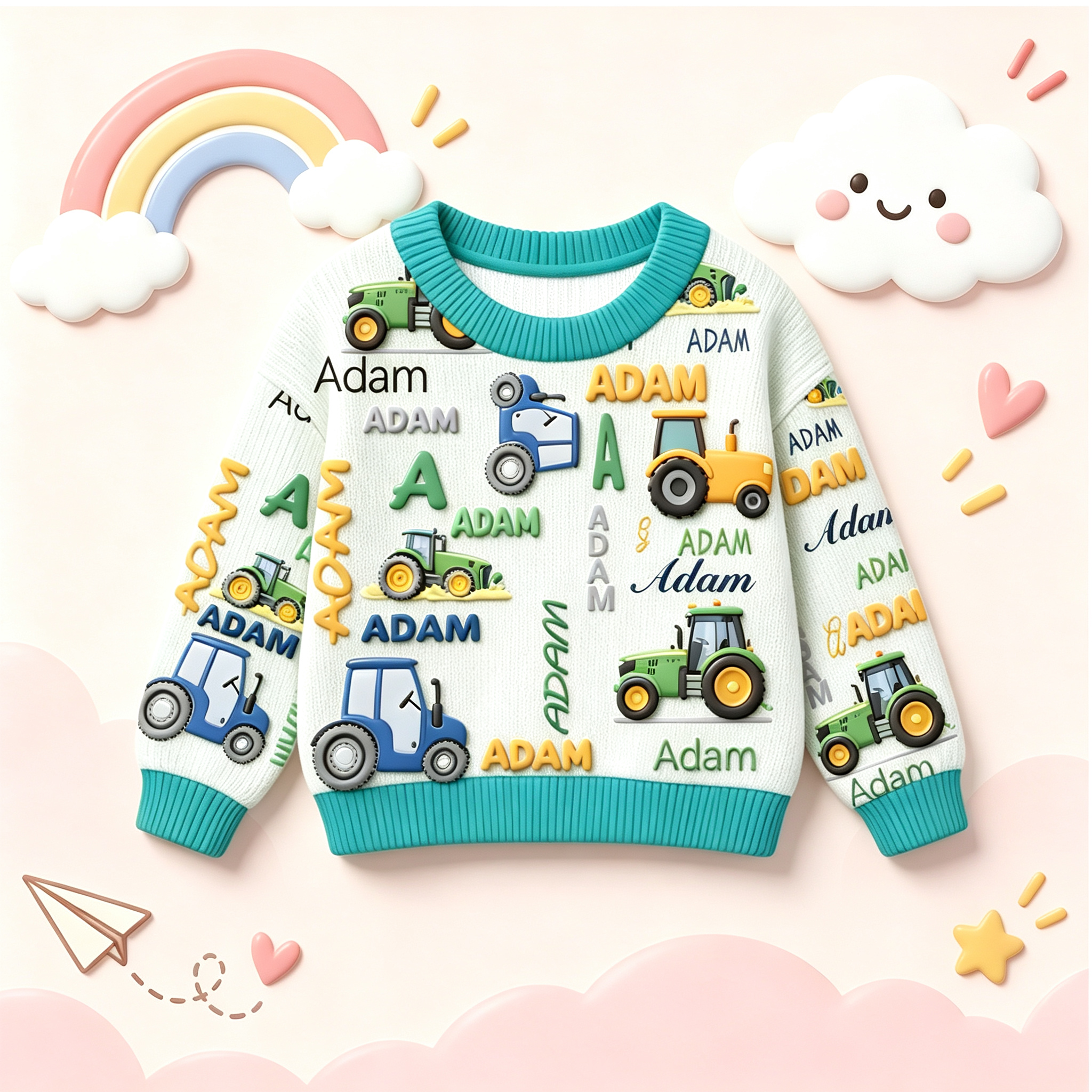 Personalized Lovely Kids Tractor Knit Sweater | CWSweater28