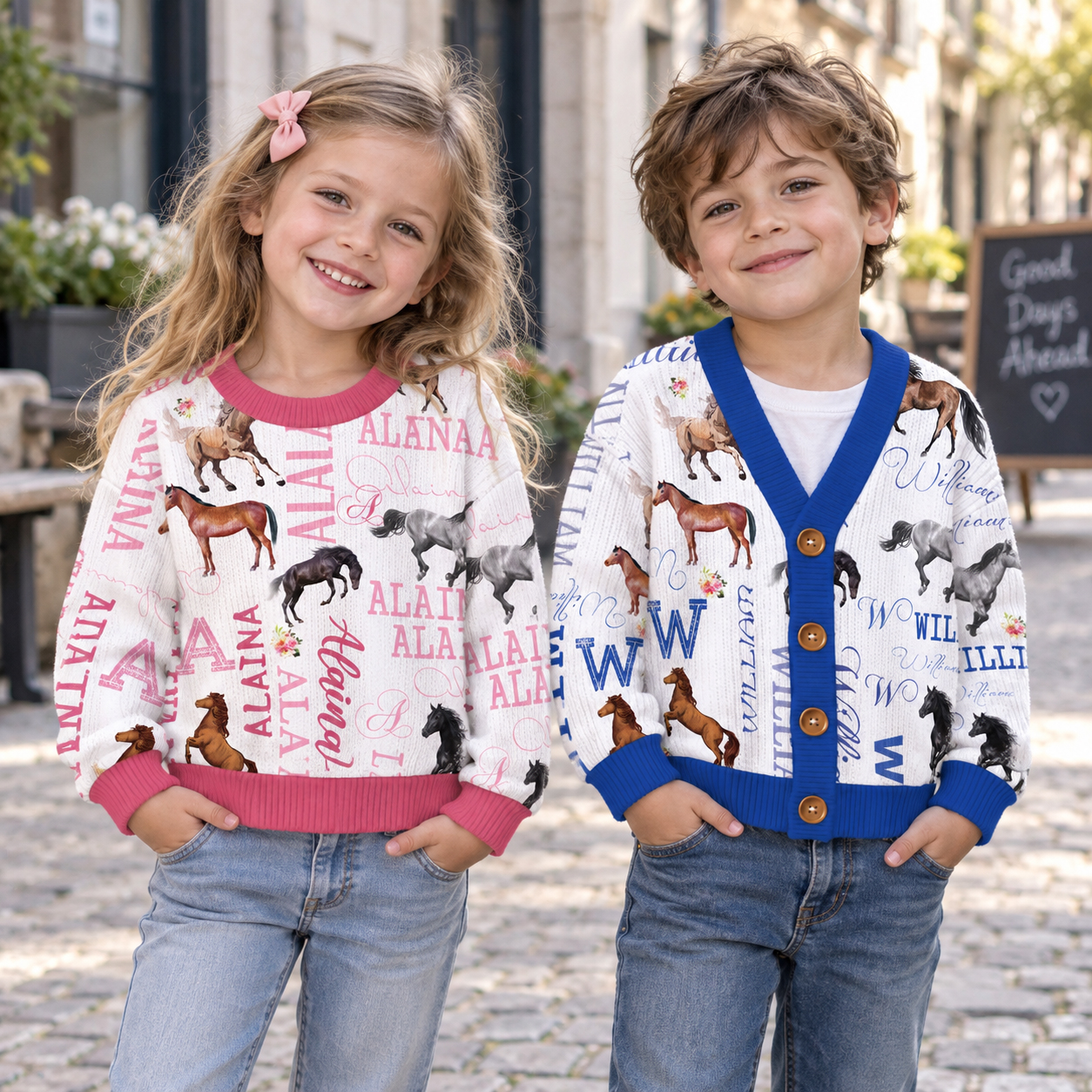 Personalized Lovely Kids Horse Knit Sweater | CWSweater08