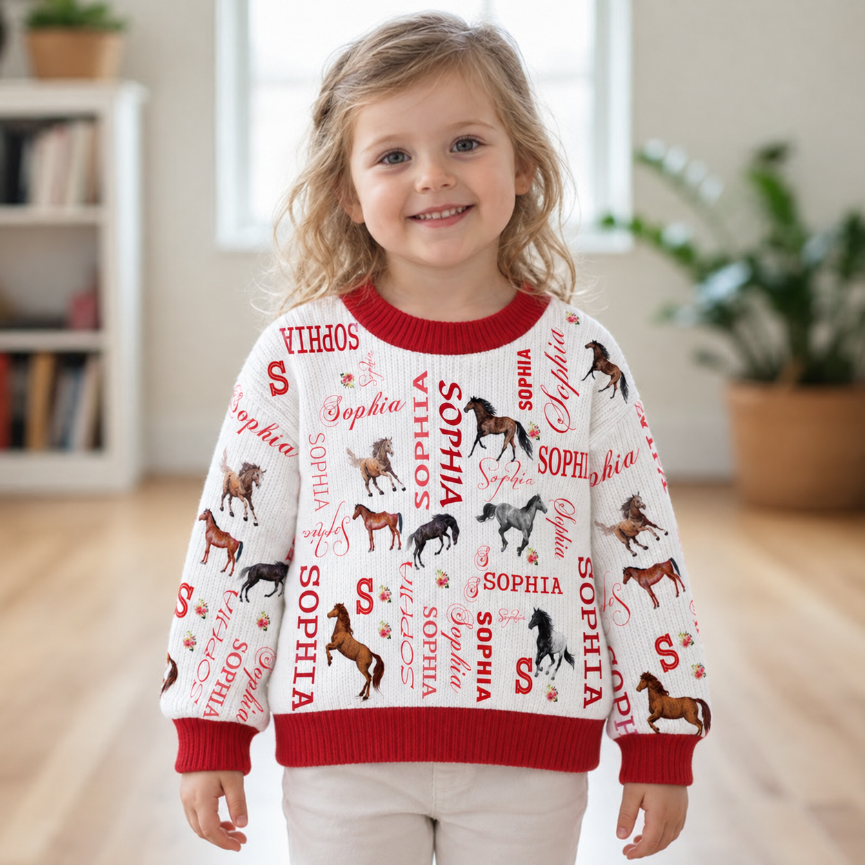 Personalized Lovely Kids Horse Knit Sweater | CWSweater08
