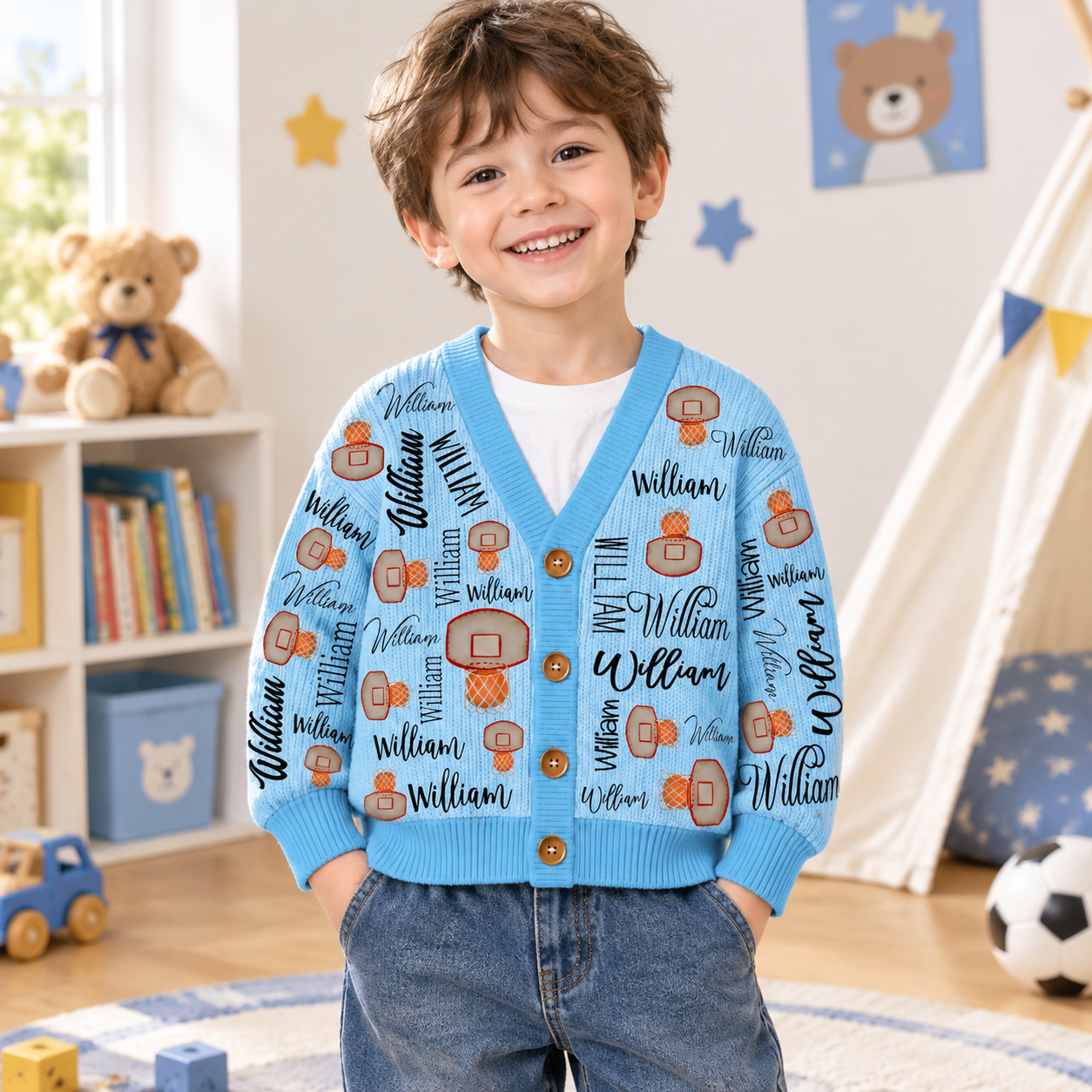Personalized Lovely Kids Basketball Knit Sweater | CWSweater13