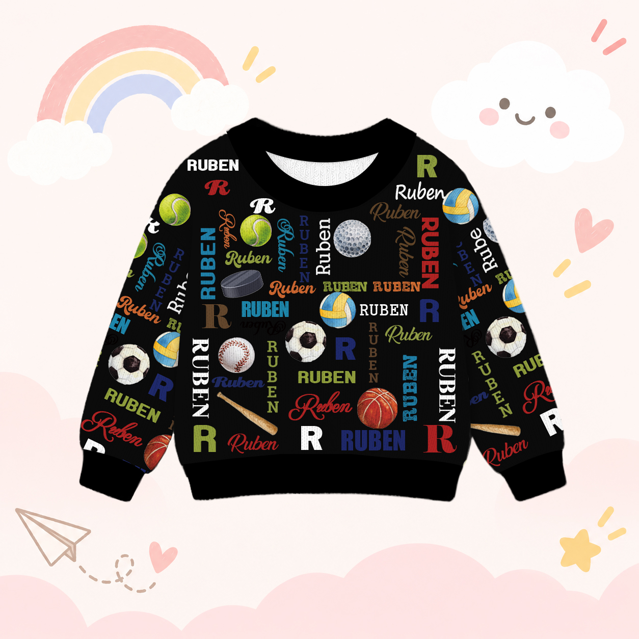 Personalized Lovely Kids Ball Sports Knit Sweater | CWSweater11