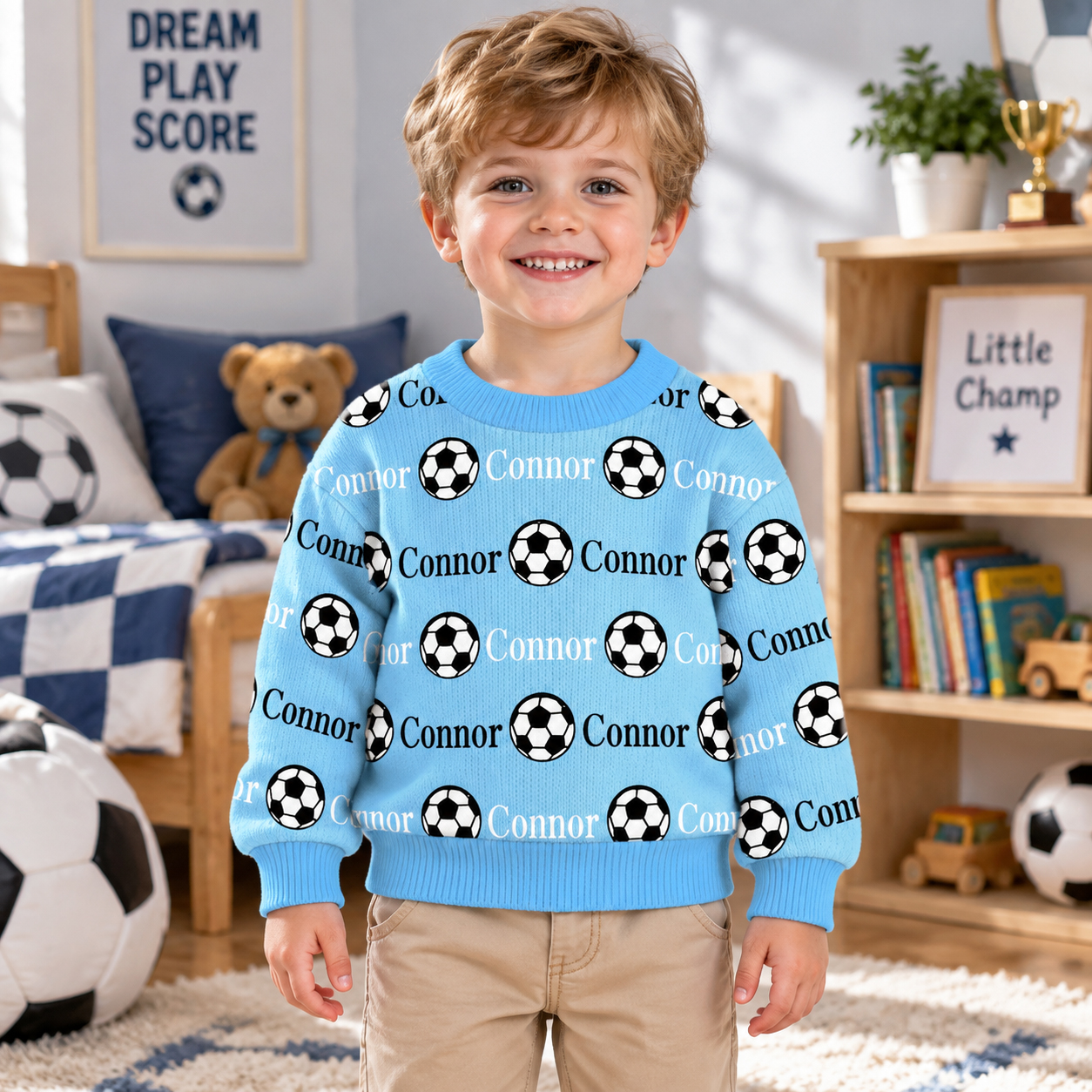 Personalized Lovely Kids Soccer Knit Sweater | CWSweater12