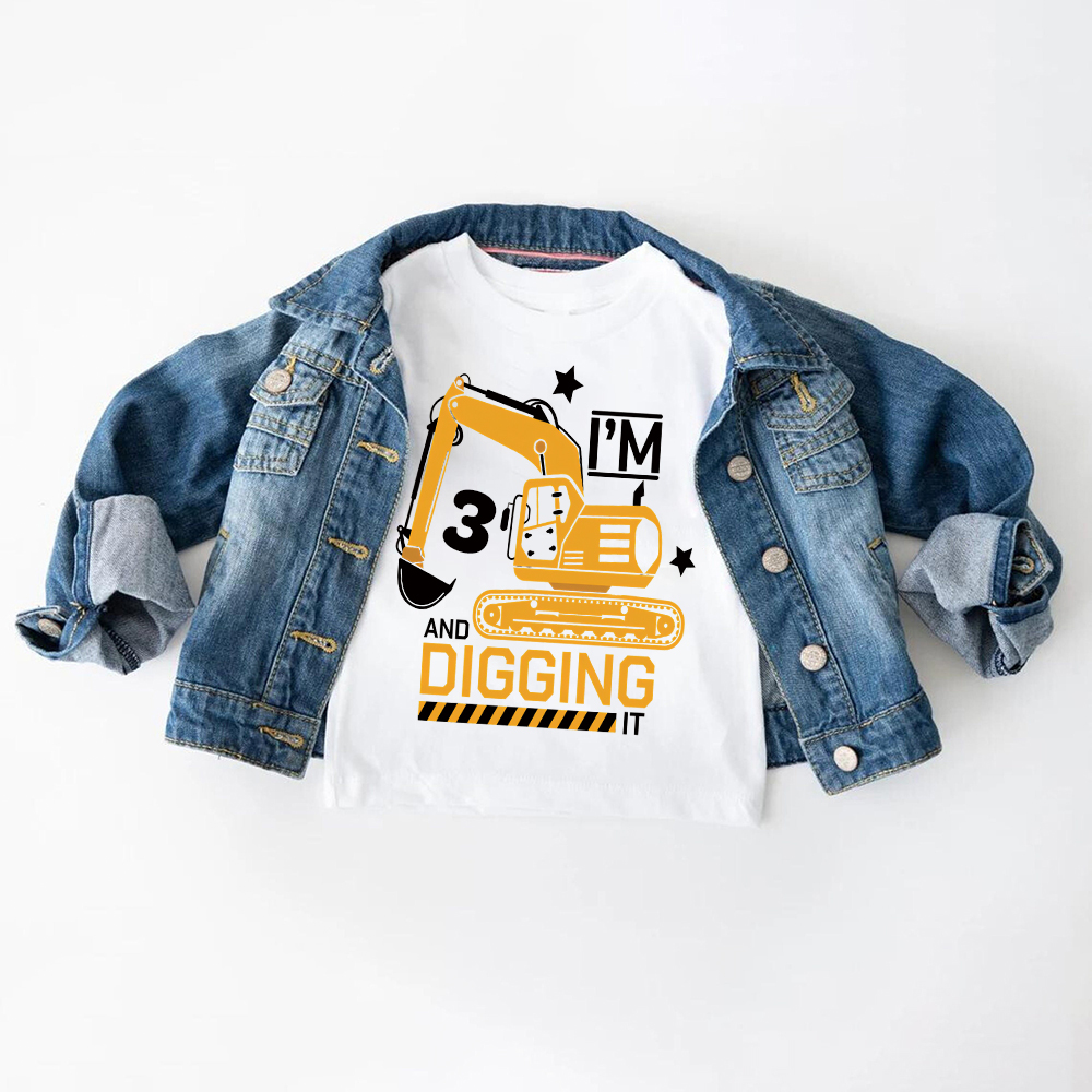 Personalized Construction Digging It Truck Birthday T-Shirt | inBirth26
