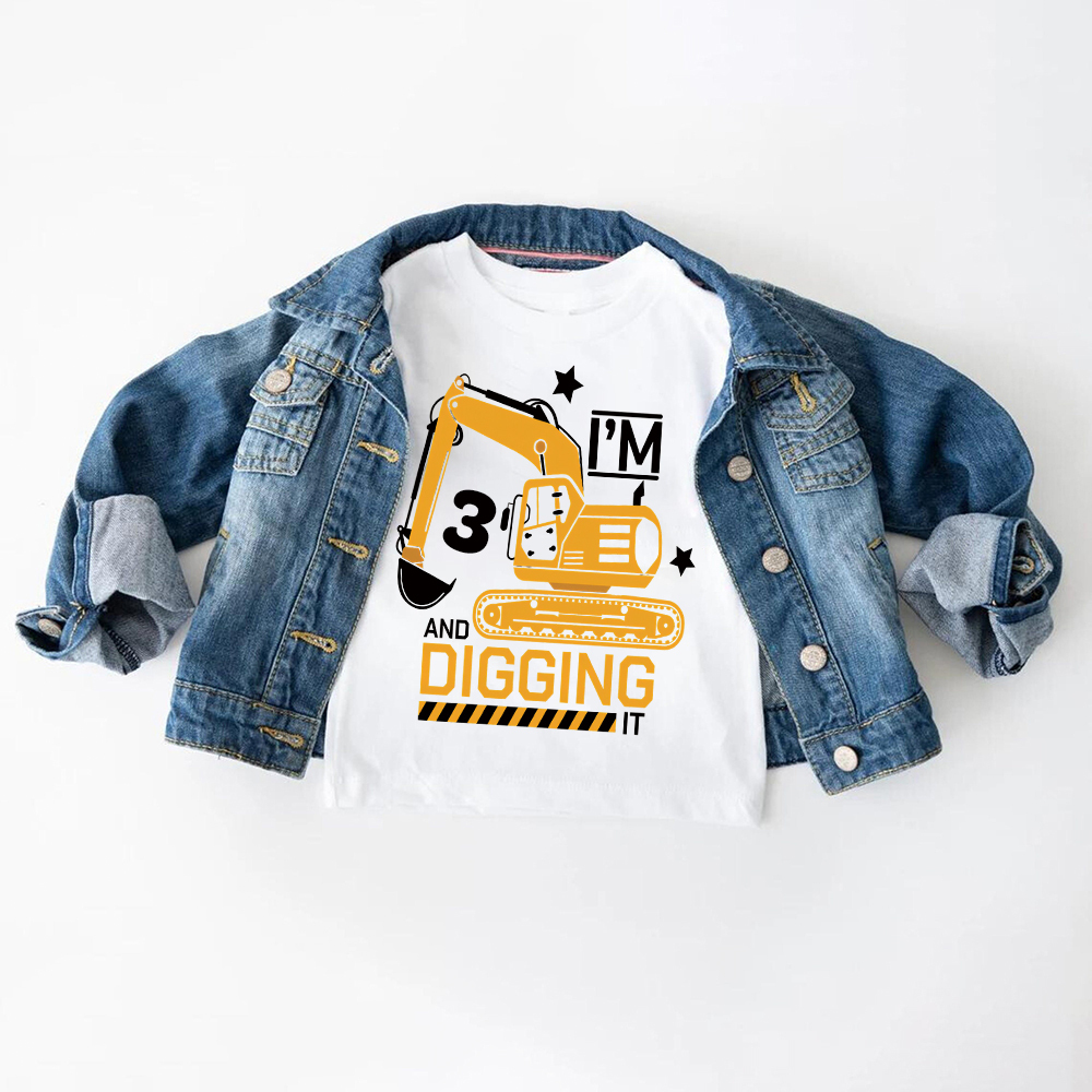 Personalized Construction Digging It Truck Birthday T-Shirt | inBirth26