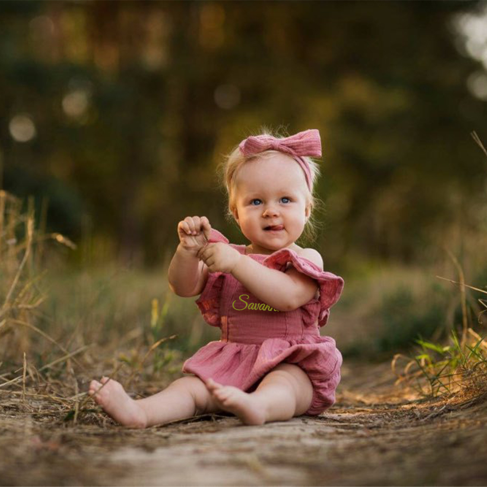 Personalized Embroidery Baby Organic Cotton Muslin Romper with Bow | inRomper35