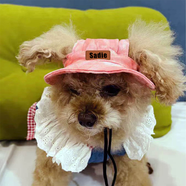 Personalized Leather Patch Pet Sun Hat with Ear Holes | BKPet68