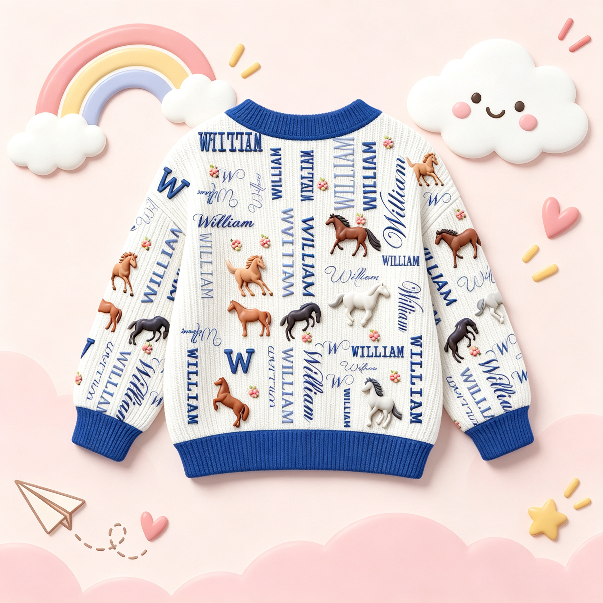 Personalized Lovely Kids Horse Knit Sweater | CWSweater27