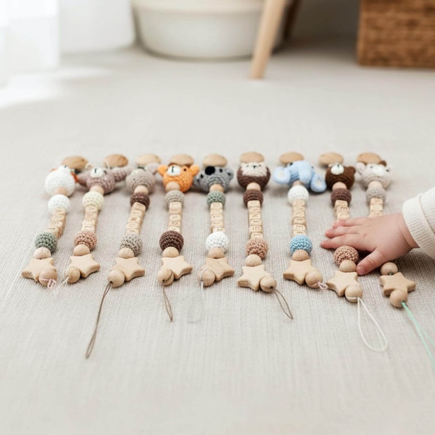 Personalized Baby Pacifier Crocheted Animal Clip | CWToy148