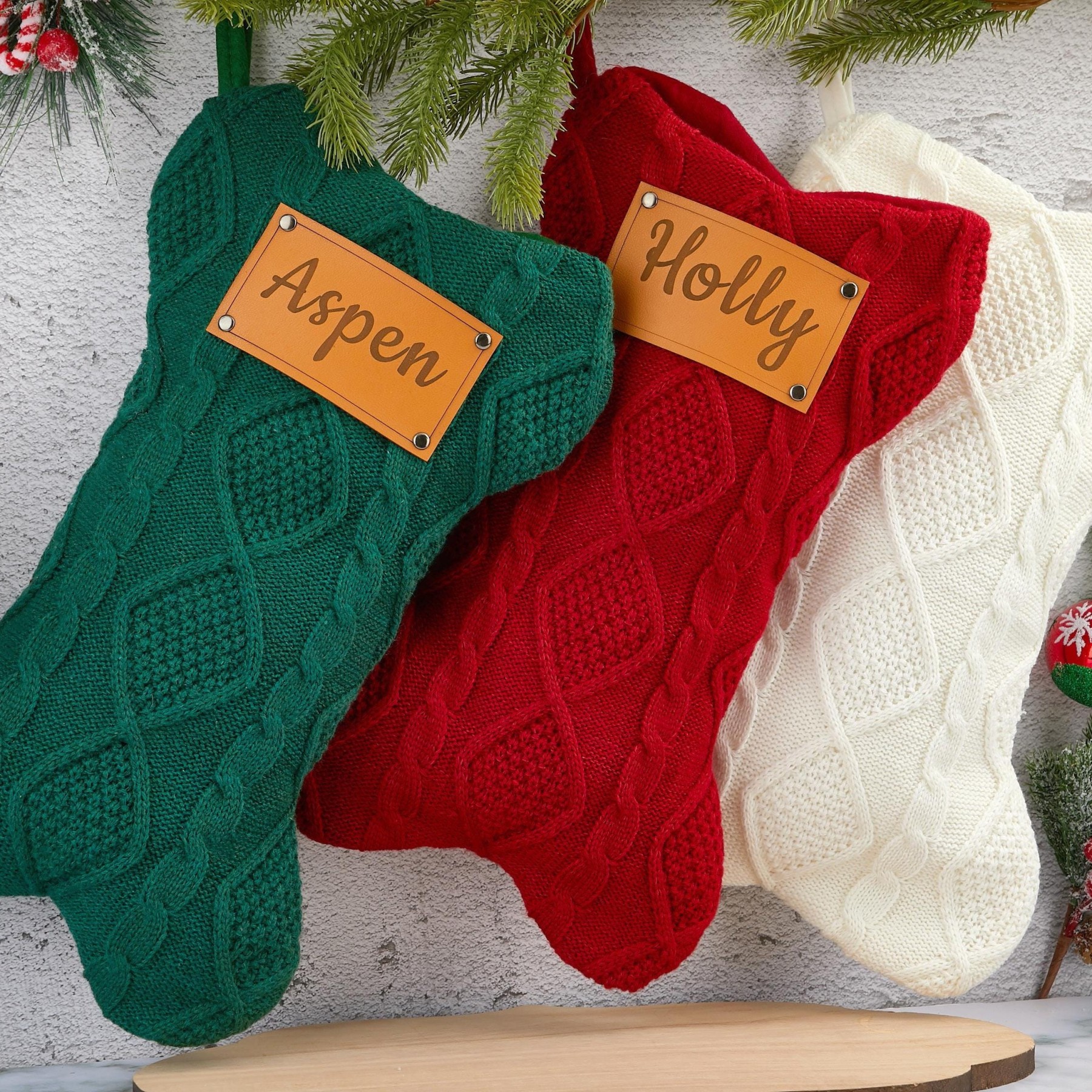 Personalized Leather Patch Dog Bone Christmas Stocking | MCGift103
