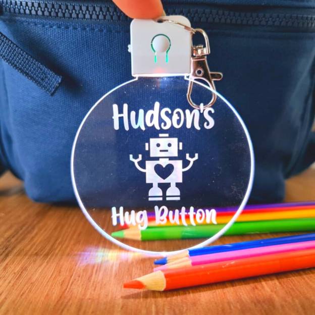 Personalized Name Kids Bag Tag LED Hug Button Keyring | CWToy59