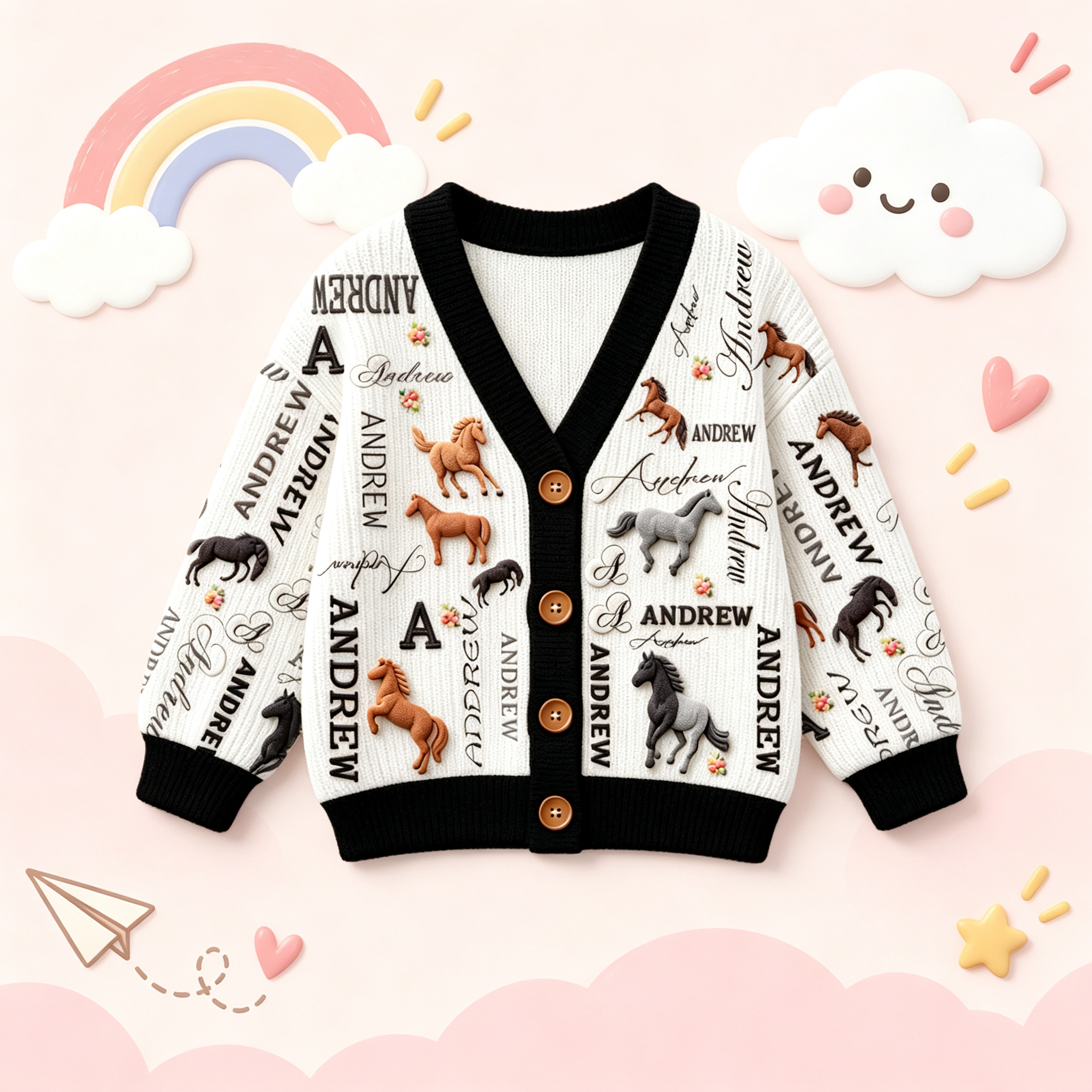 Personalized Lovely Kids Horse Knit Sweater | CWSweater27