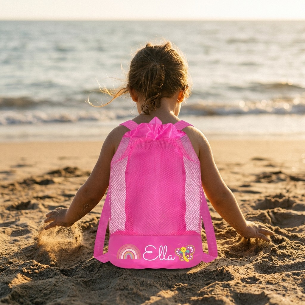 Personalized Mesh Adjustable Drawstring Beach Backpack | CWBeach199