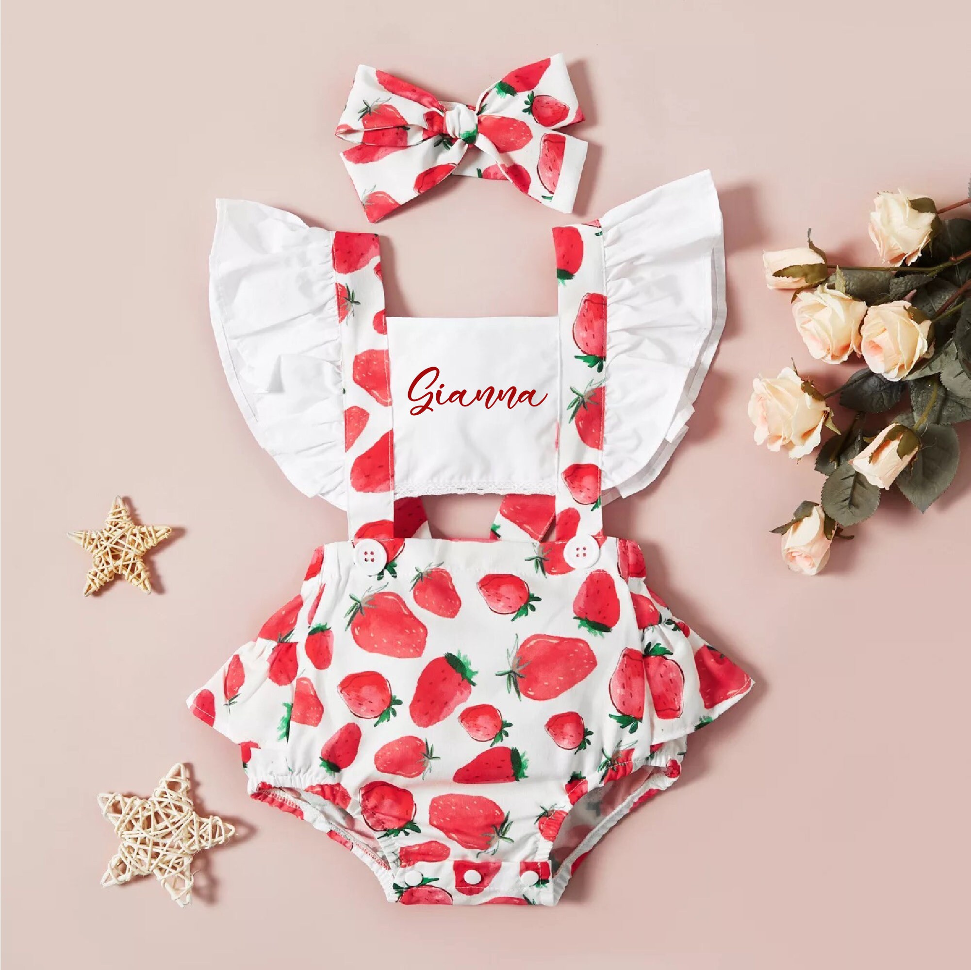 Personalised Baby Girl Strawberry / Watermelon Outfit Set | CWBaby218
