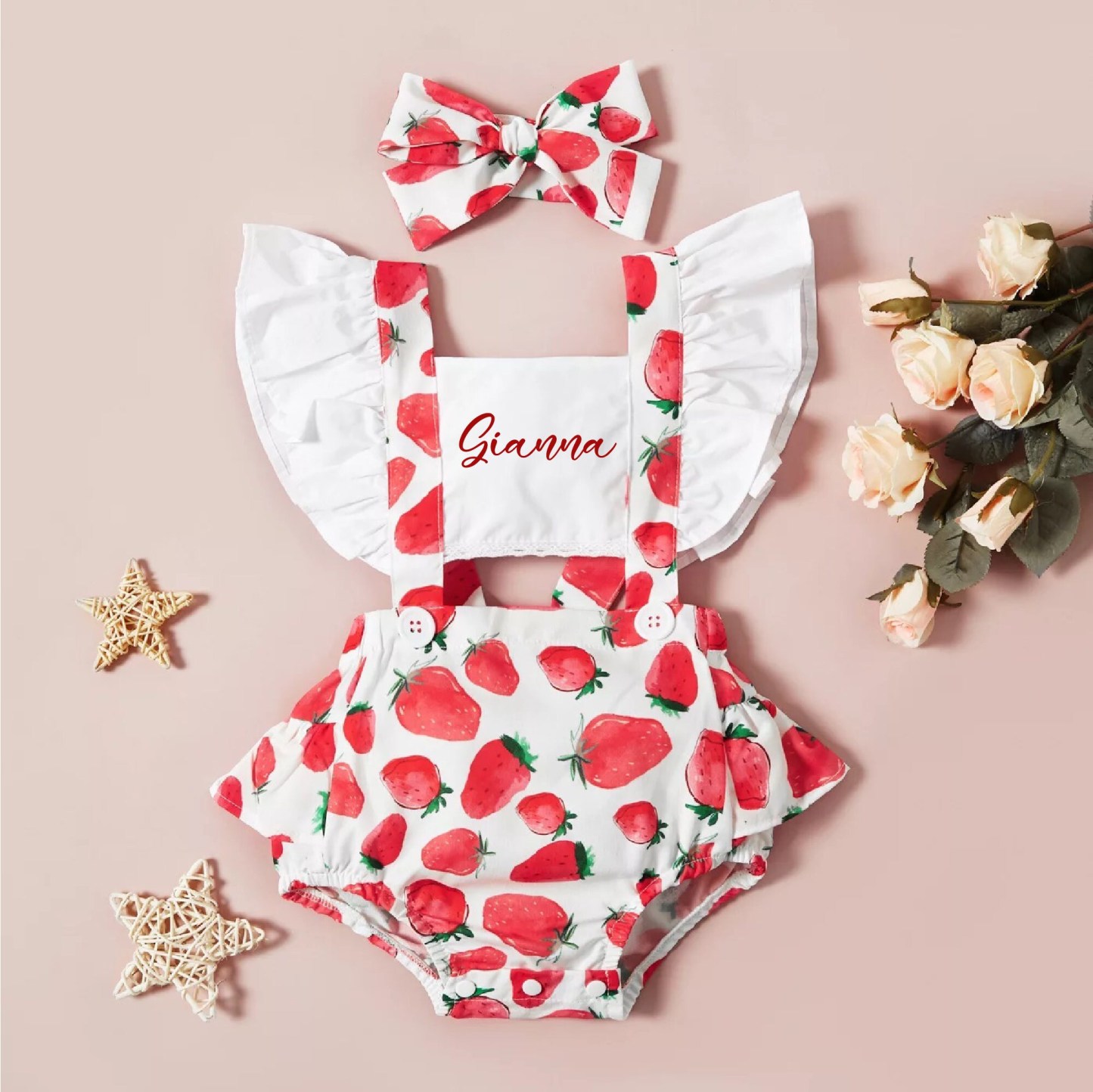 Personalised Baby Girl Strawberry / Watermelon Outfit Set | CWBaby218