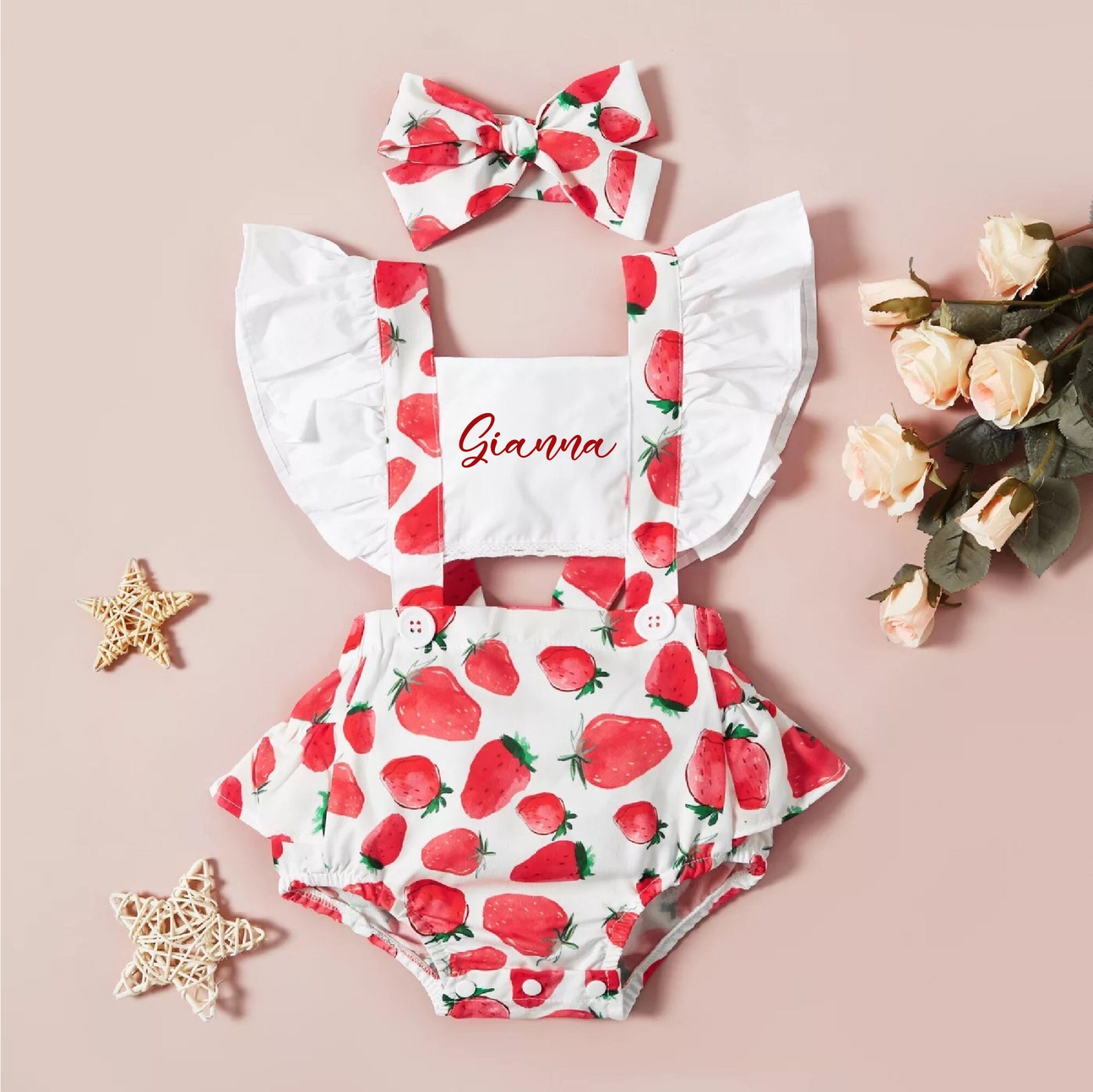 Personalised Baby Girl Strawberry / Watermelon Outfit Set | CWBaby218