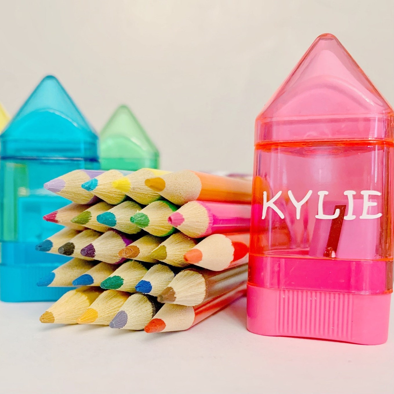 Personalized Kid Pencil Sharpener (Colored Pencils Included)